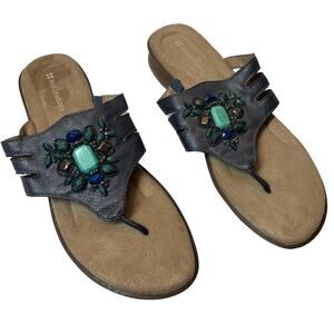 Naturalizer 10W Janna Beaded Blue Flip Flops Thongs 10 Wide